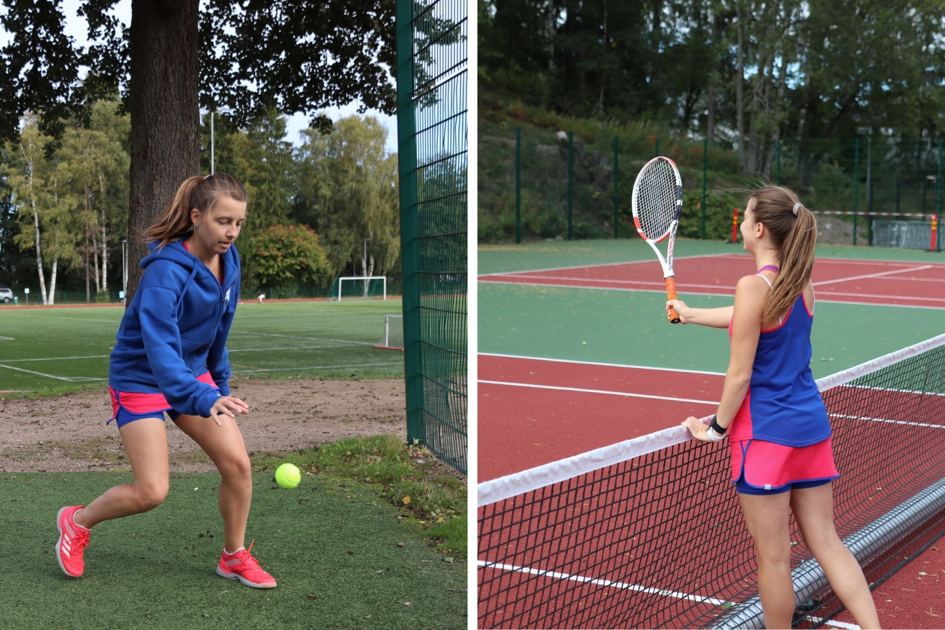 Elena before and after a tennis match